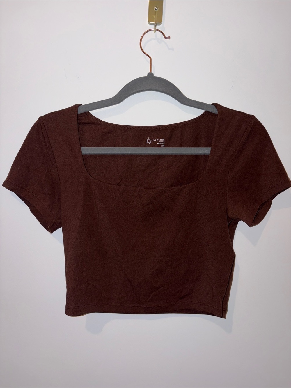 Aerie Brown Square Neck Crop Top with Shelf Bra